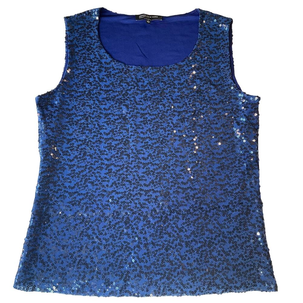 Jones New York Collection Women’s Sleeveless Sequin Blouse size L, Royal Blue